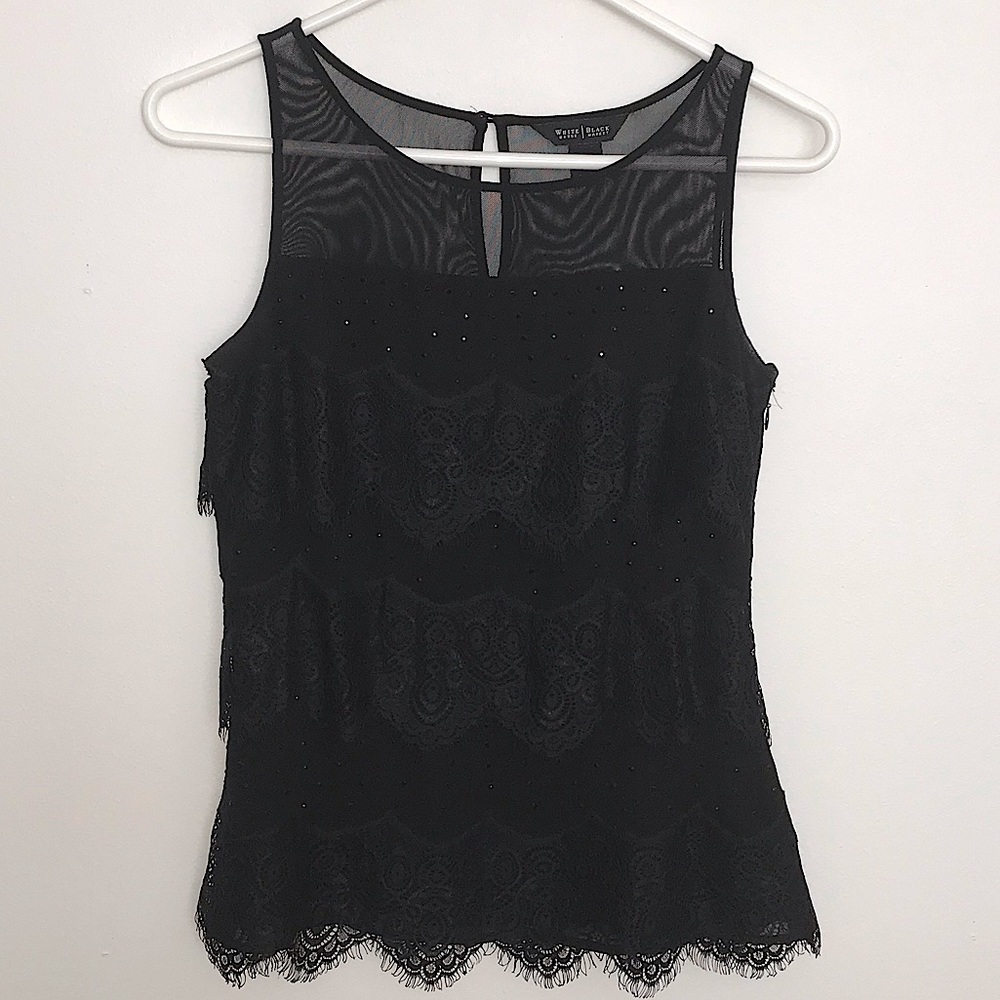 WHBM Black Lace Tiered Tank